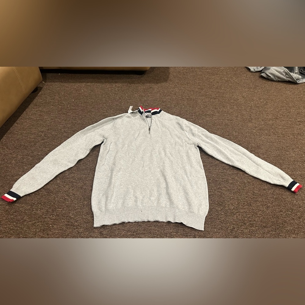 NWT Primark Pure Cotton M Men's Gray Sweater with Striped Accents